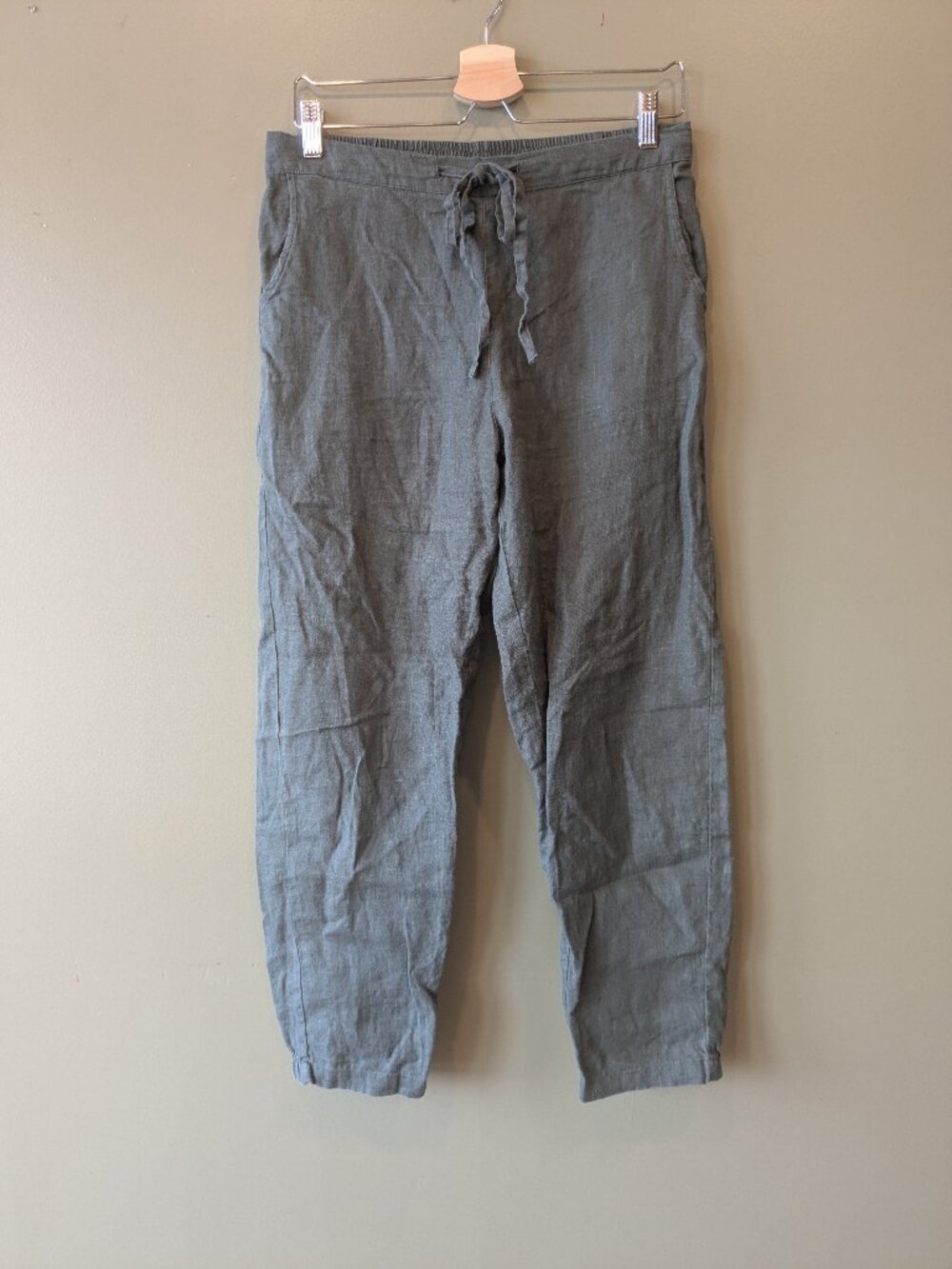 Iximo 100% Linen Green Trouser Pants M Tapered Leg Lagenlook Coastal Boho Eco